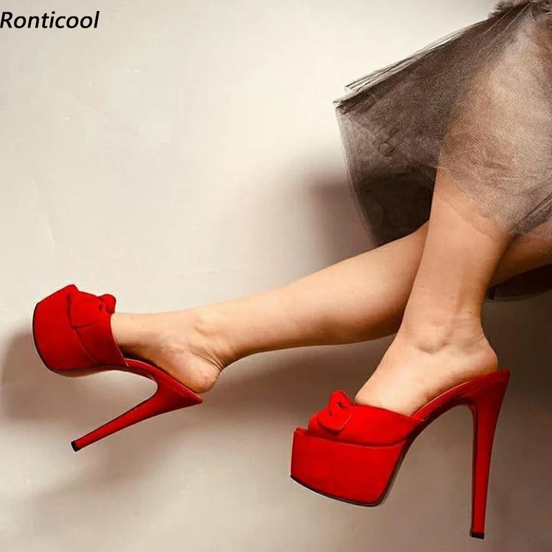 

Ronticool/Новые стильные женские босоножки-мюли на платформе с узлом-бабочкой, туфли на шпильке с открытым носком, красные, фиолетовые туфли для вечеринок, размер США 5-20