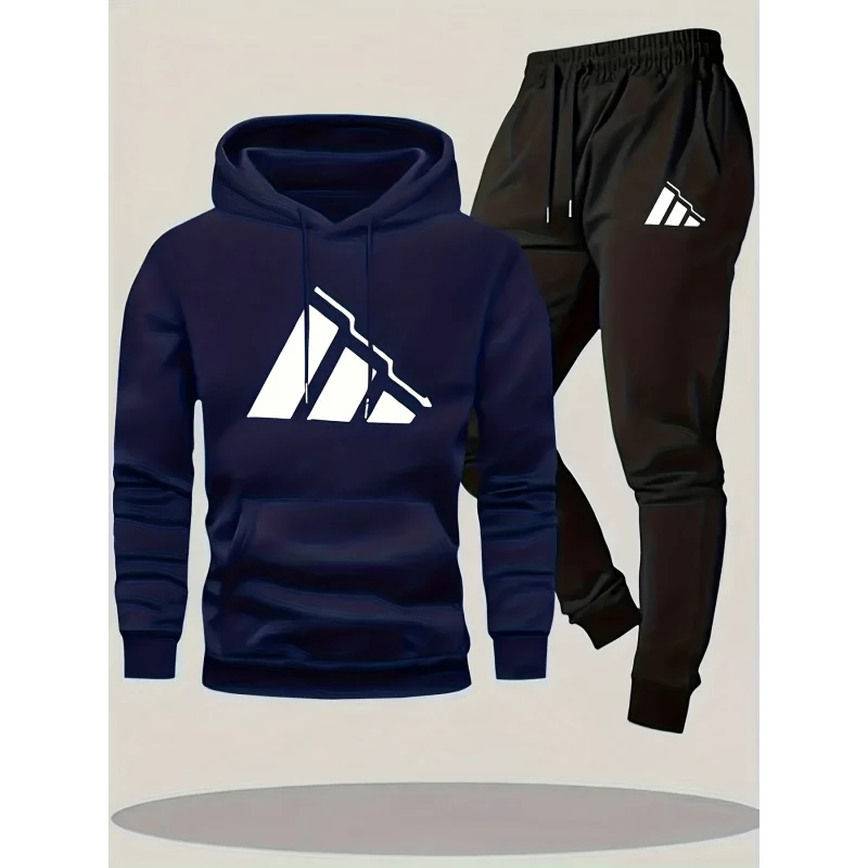 

Men's autumn and winter hooded sweatshirt sportswear set, thick winter clothing suitable for gym, casual wear