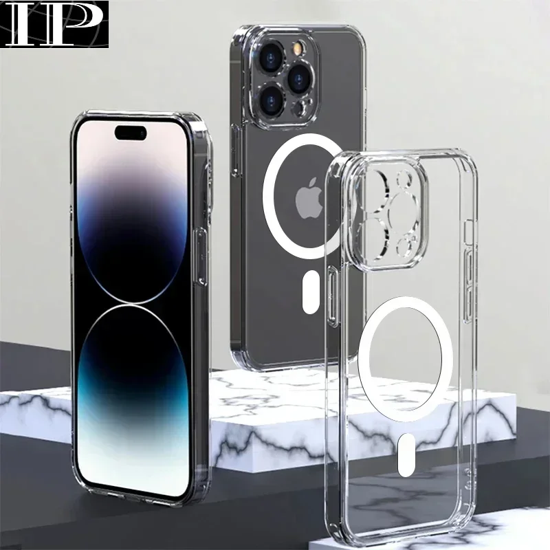 Original For Magsafe Magnetic Transparent Case For iPhone 16 15 12 11 13 14 Pro Max Plus XR XS MAX Wireless Charging Cover