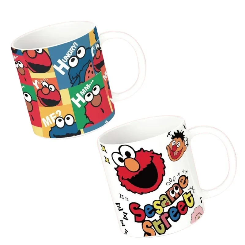 Tasse à café en céramique Sesame Street, COOKIE MONSTER ELMO, tasse de bureau imprimée de dessin animé mignon, grande capacité, cadeau créatif de grande valeur