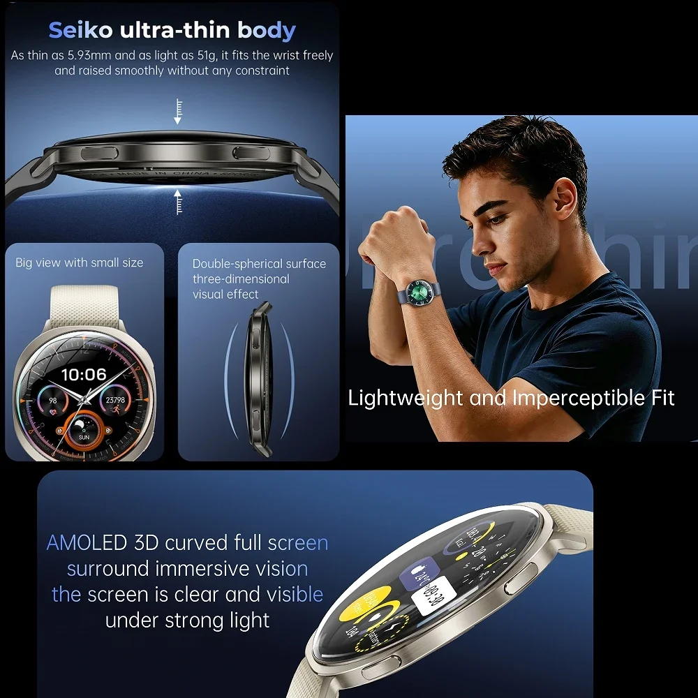 2026New 5.93mm Ultra Thin Smart Watch Women 1.32 AMOLED  24 Hour Health Monitoring LED Flashlight Bluetooth Call Smartwatch Men