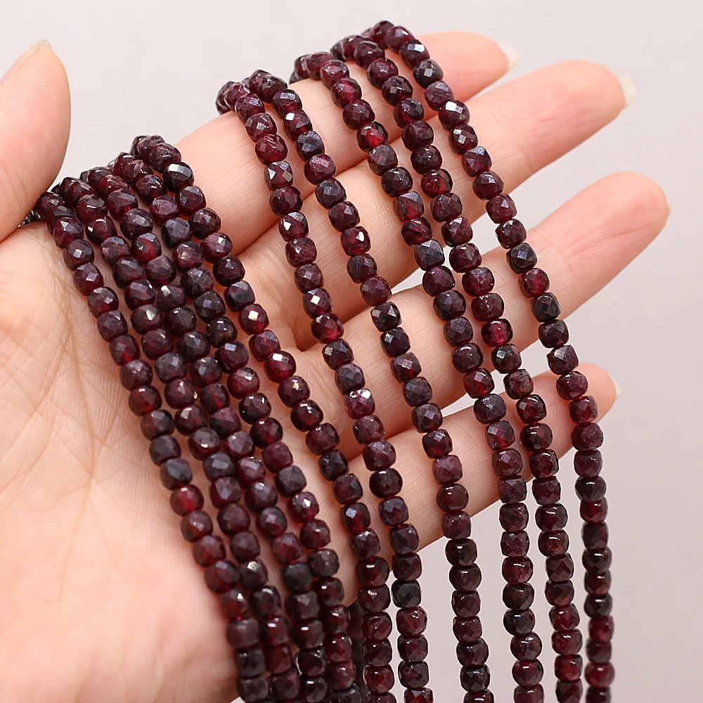 

4x4mm Square Faceted Garnet Beads Natural Stone Loose Beads for Jewelry Making Supplies DIY Necklace Bracelet Accessories 38cm