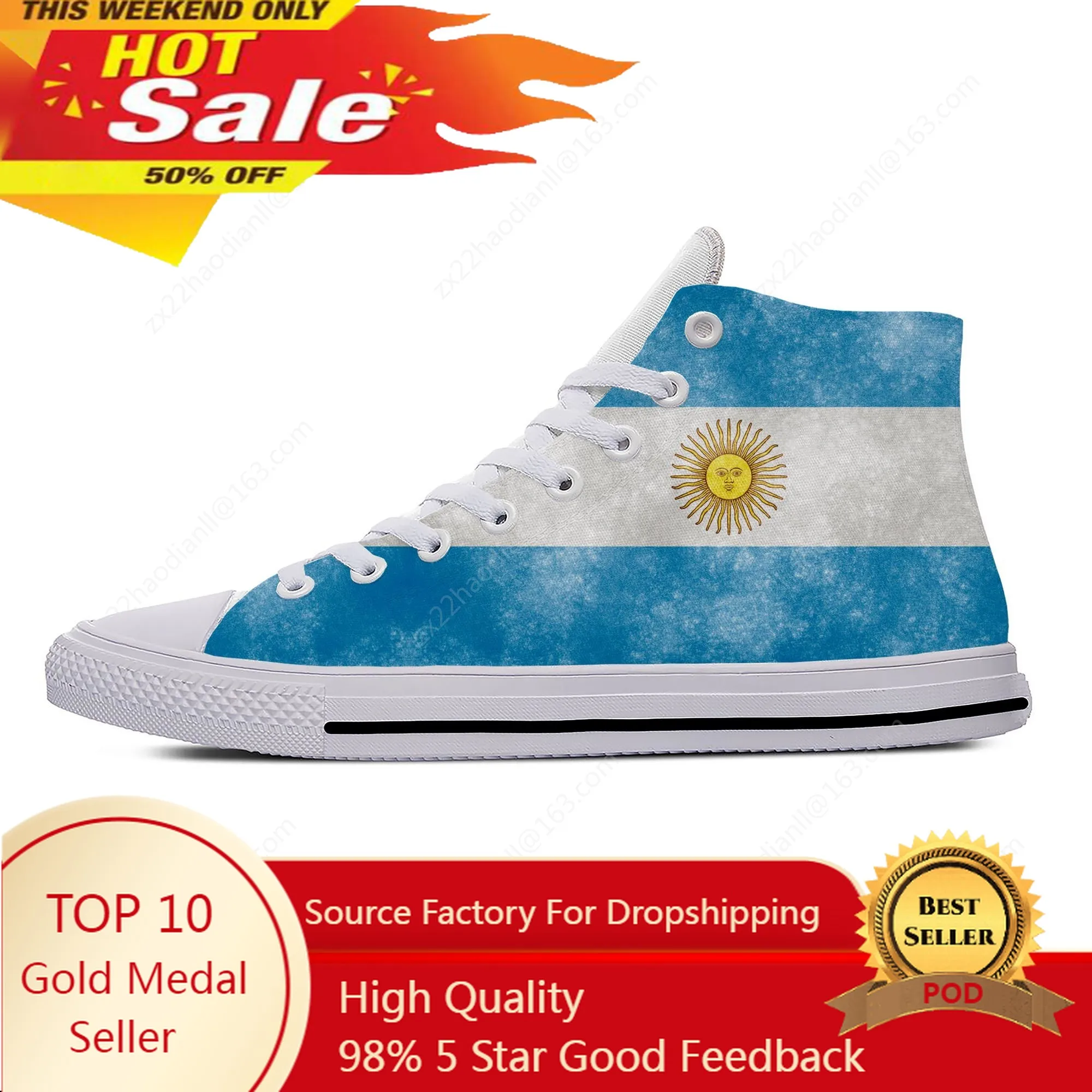 

Argentina Flag High Top Sneakers Mens Womens Teenager Casual Shoes Canvas Running Shoes 3D Printed Breathable Lightweight shoe