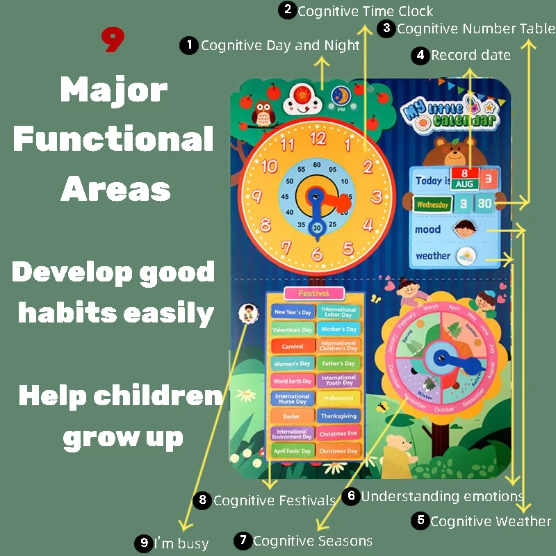 Mein kleiner Kalender, Kinderuhr, Spielzeug, Kinderpuzzle, Früherziehung, Lernzeit, Lernen, Feiertage kann aufgehängt werden