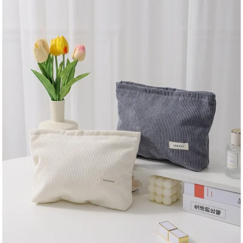 New Simple Corduroy Material Toiletry Bag Large Capacity Travel Organizer Bag Multi Color Optional Durable Makeup Brush Bag