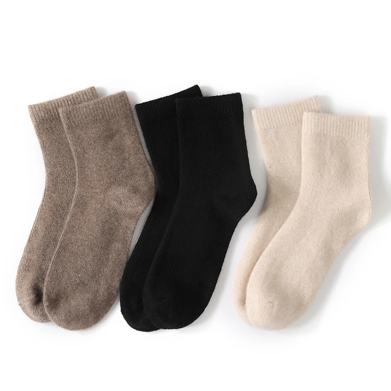 100% Pure Fine Cashmere Socks Unisex Thickened Mid-Calf Socks Autumn Winter Warm Sweat-Absorbing Home Knitted Long Socks