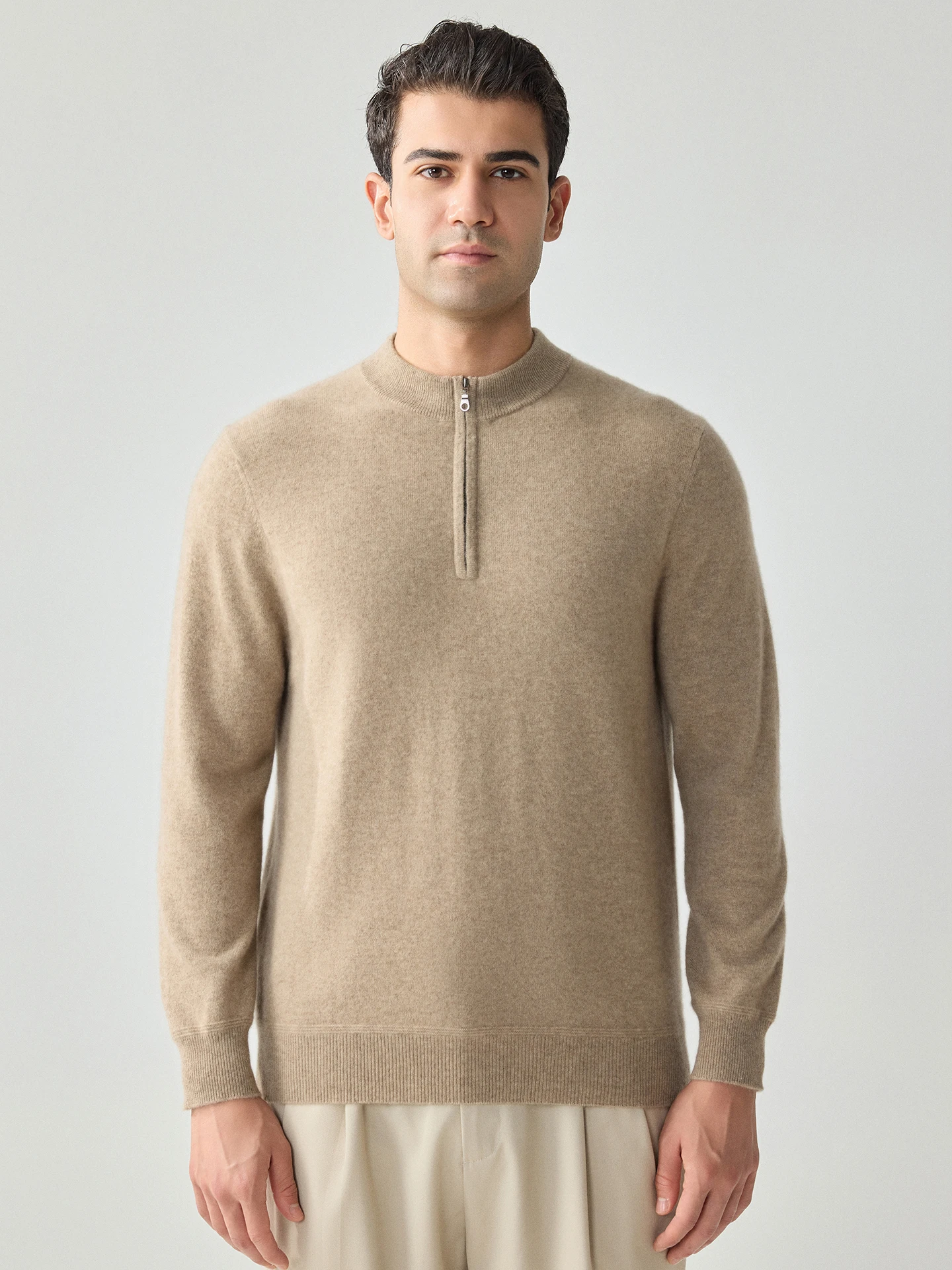TLOML Men‘s 100% Baby Cashmere Sweater Zipper Mock Neck Pullover Autumn Winter Cashmere Knit Soft Smart Casual High Quality Tops