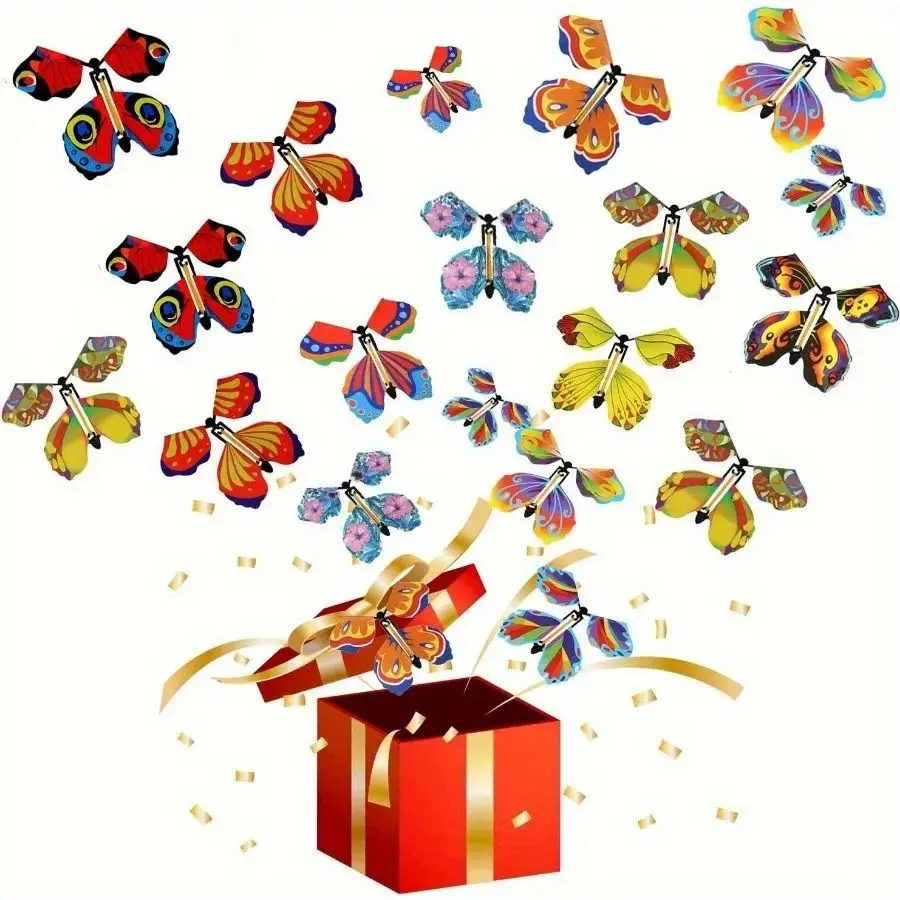 Witziges Aufzieh-Fliegendes-Schmetterlings-Lesezeichen-Spielzeug, Gummiband-betriebene Zaubertrick-Requisite, Überraschung für Hochzeit, Geburtstag, Party, Scherzartikel