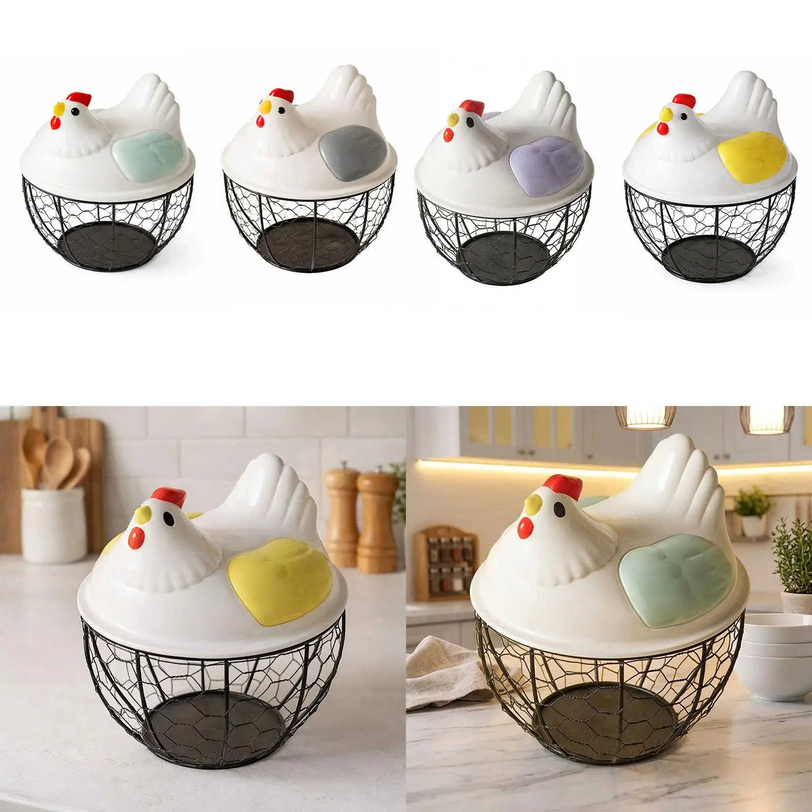 Farmhouse Storage Basket Metal Chicken Egg Holder Mesh Gathering Basket for Fresh Eggs Kitchen Vegetables Organization