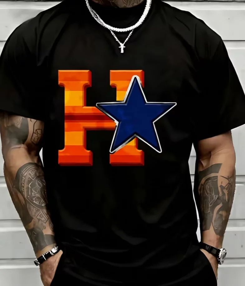Houston Baseball Design Ideal for Team Activities Gatherings, Casual Look, Daily T-Shirt Extra Long Plussize, Plus Size T-Shirt