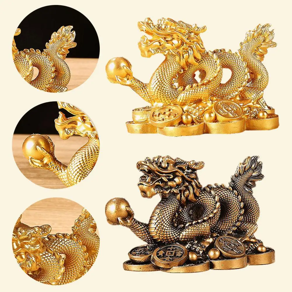 Chinese Auspicious Money Dragon Figurines Resin Sculpture for Feng Shui Decoration in Home, Living Room, Bedroom, and Office