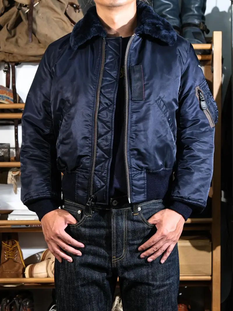 

Новая синяя куртка-бомбер из хлопка и шерсти с воротником из натурального меха, молодежная городская зимняя верхняя одежда