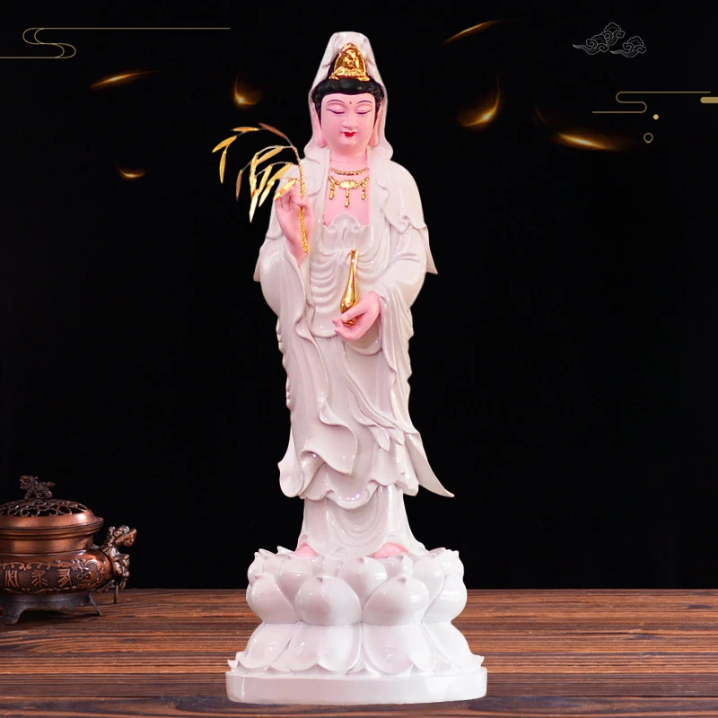 

Resin Guanyin Goddess Buddha Statue Ornament Feng Shui Crafts Foyer Ornaments Temple Decoration Sculpture Decorative Figurines