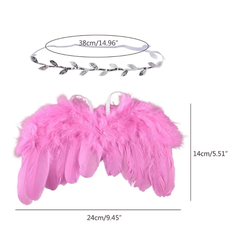 Newborn to 12 Months Baby Cosplay Angel Fairy Costume Wings with Leaves Headband Baby Photography Props Infants Girls Photoshoot