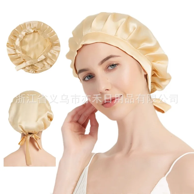 

Imitation Hat Silk Cap Streamer Nightcap Satin Binding Hair Cap Home Chemo Bath Beauty Women