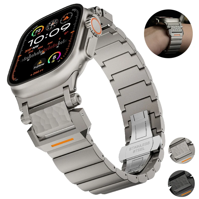 สายไทเทเนียมสุดหรูสำหรับ Apple Watch Ultra 3 49 มม. 44 มม. 45 มม. 46 มม. สายไทเทเนียมสำหรับ IWatch Series 11 10 9 8 7 6 SE สายข้อมือผู้ชาย