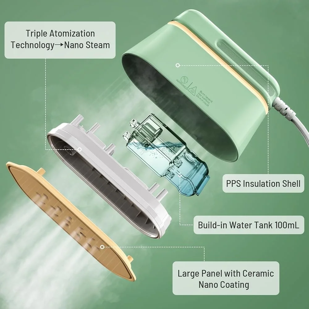 Mini plancha de vapor portátil para viaje, planchado con taza, 1100W, seco al vapor, doble función, diseño ergonómico plegable, plancha con cable