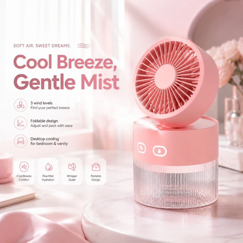 Lightweight Desktop Mist Fan Modern Minimalist Style Travel Office Portable Humidification Cooling Gadget