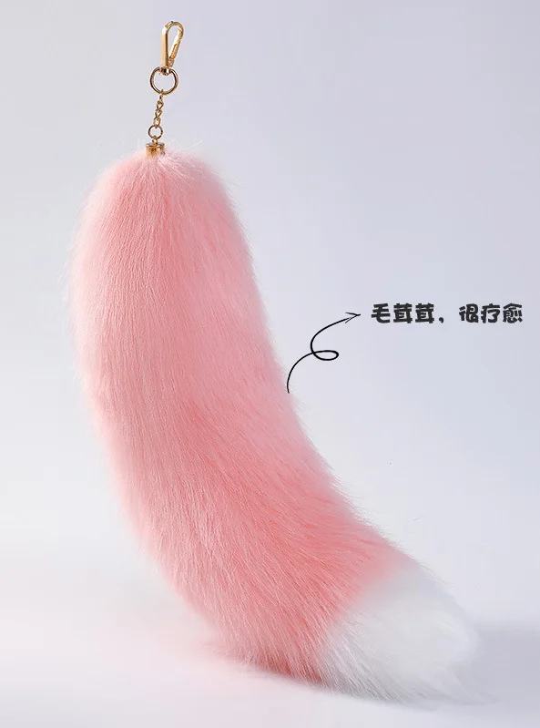 new funny Imitation silver fox crystal fox  tail fur bag pendant backpack pendant cartoon doll keychain high-grade  accessory