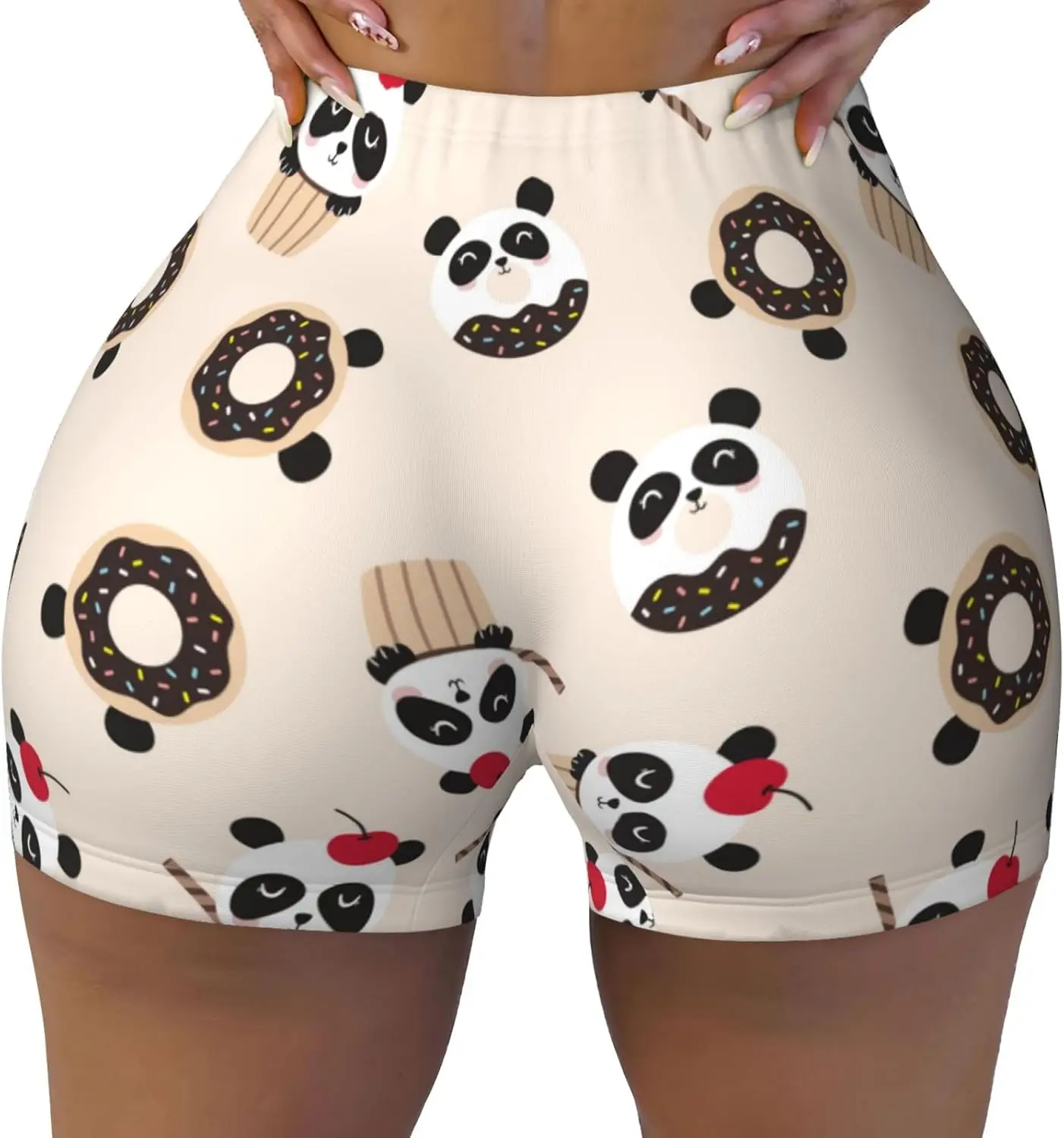 

Donut Panda Print Workout Biker Running Gym Yoga Shorts for Women Tummy Control Booty Spandex