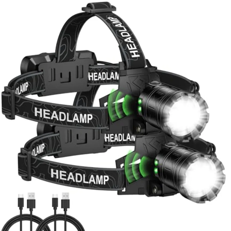 

Headlamp Rechargeable 99000LM Super Bright 2pack LED Head Lamp with 3 Modes 90°Adjustable Head Lights for Forehead IPX6 Waterpr