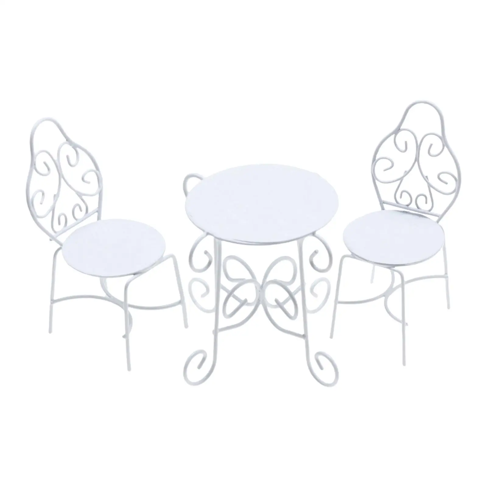 Juego de mesa y sillas en miniatura para casa de muñecas, muebles de jardín de hadas elegantes de Metal 1/12, muebles para casa de muñecas Diorama