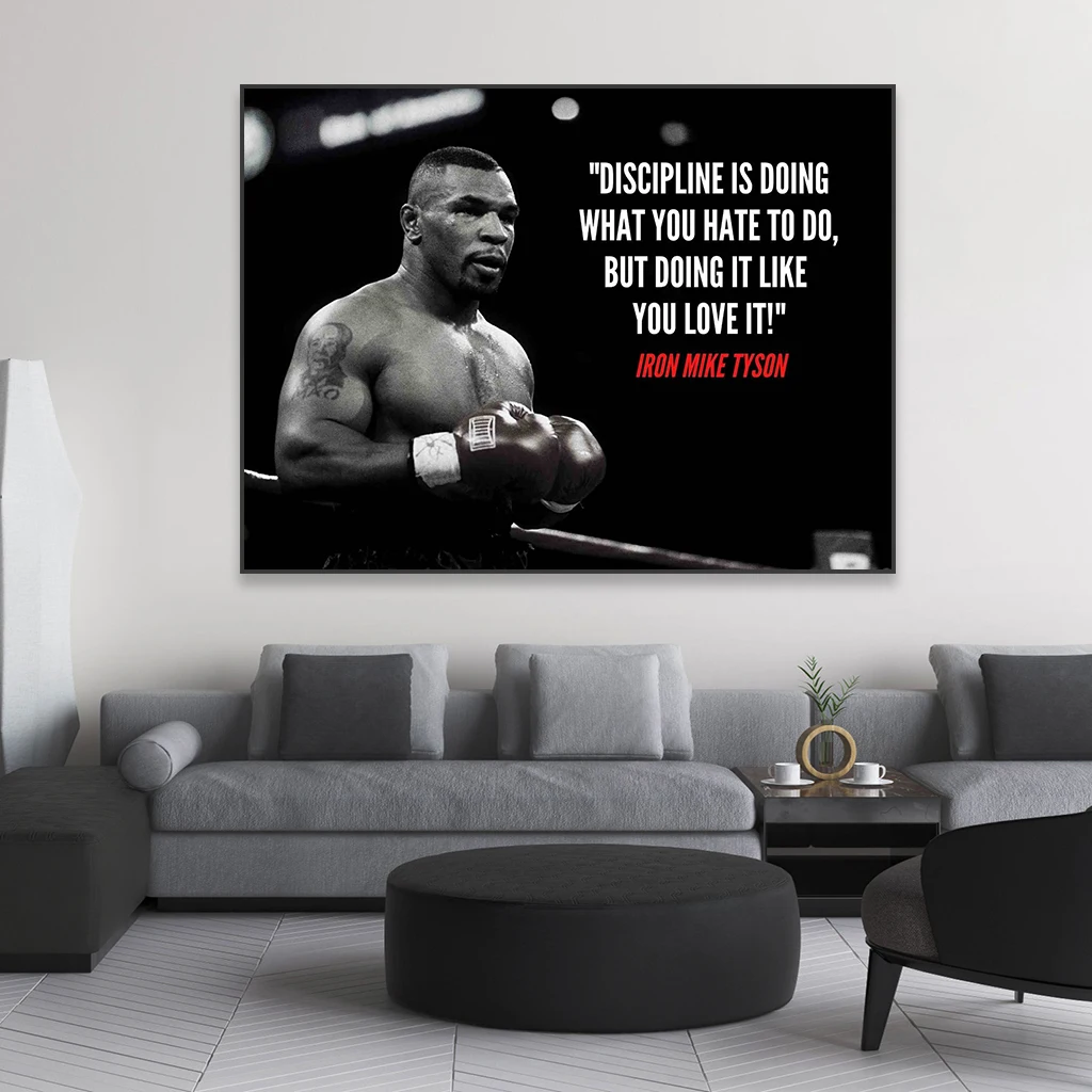 Fitness Motivational Poster Mike Tyson Boxing Sport Quote Art Gym Wall Decor Black And White Canvas Painting Home Room Decor