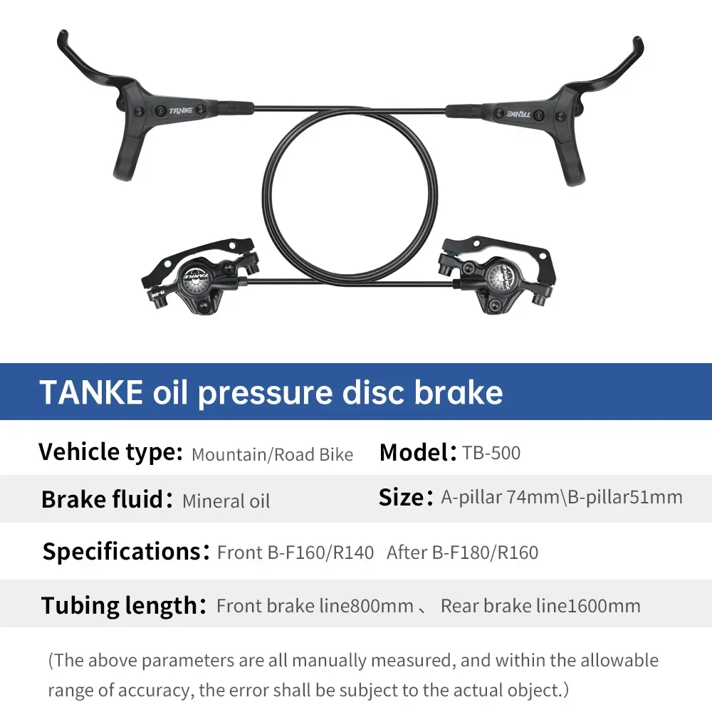 TANKE MTB Hydraulic Disc Brake 2Piston Lightweight XC Trail Calipers Original Metal Pads Oil Pressure Rotor handlebar short grip