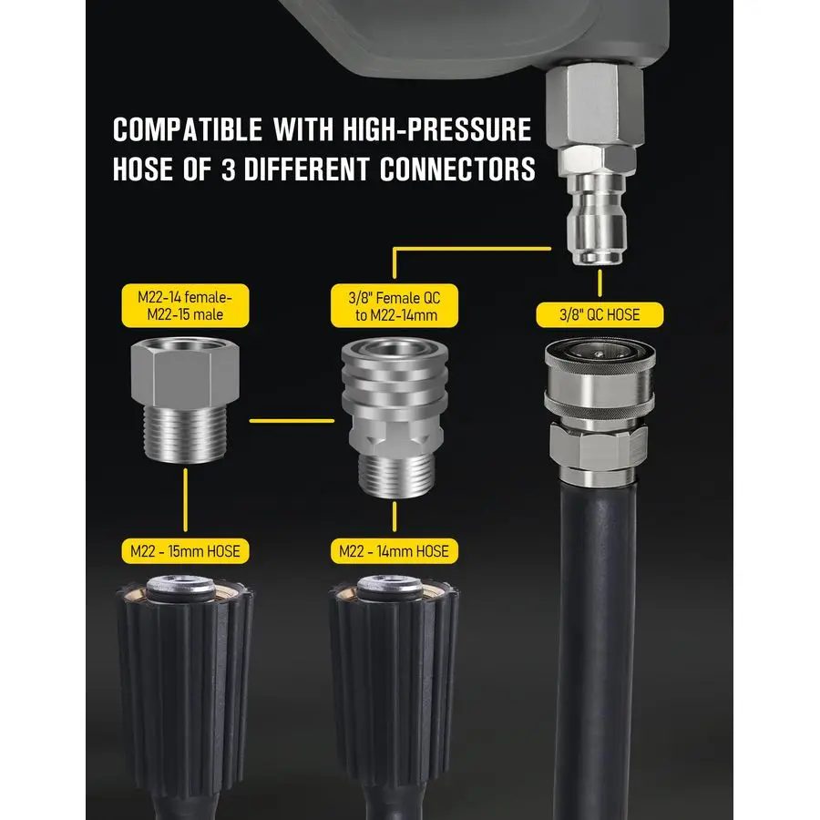 مسدس غسالة الضغط 5000 رطل لكل بوصة مربعة مع مسدس غسالة دوار عالي الطاقة مع 3 قابس ذكر، 5 أطراف فوهة، ميزات 3 أطوال قابلة للاختيار، E #5