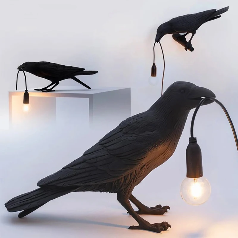 

Lucky Bird Table Lamp Creative Gothic Style Wall Lamp Resin Animal Lights Bedroom Bedside Living Room Lively Home Decor Lighting