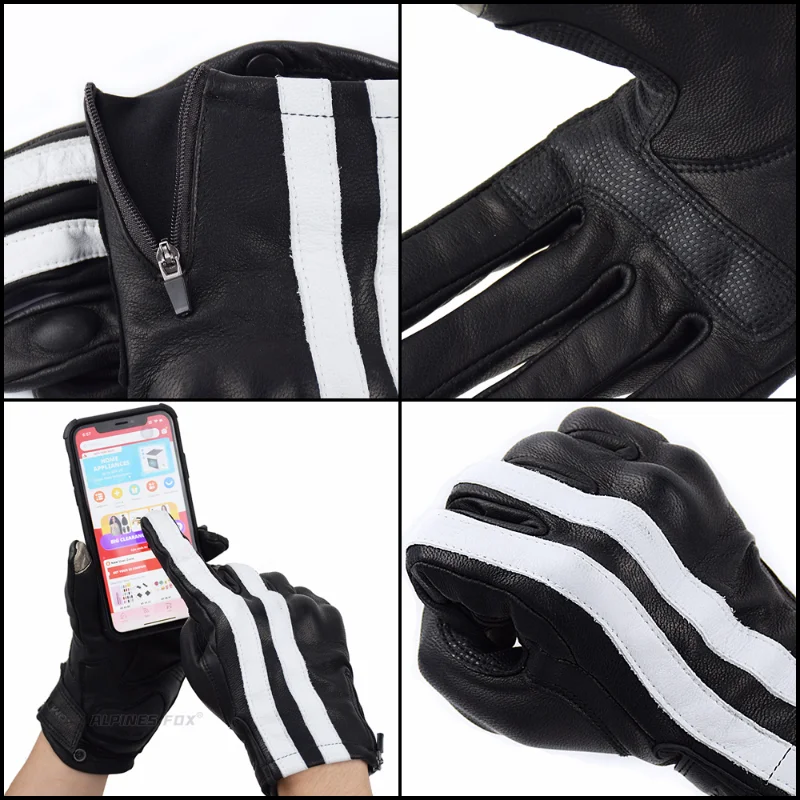 Cycling Equipment  Full Finger Moto M-XXL Vintage Motorcycle Leather Gloves Men Summer Winter Touch Screen Motorbike Gloves