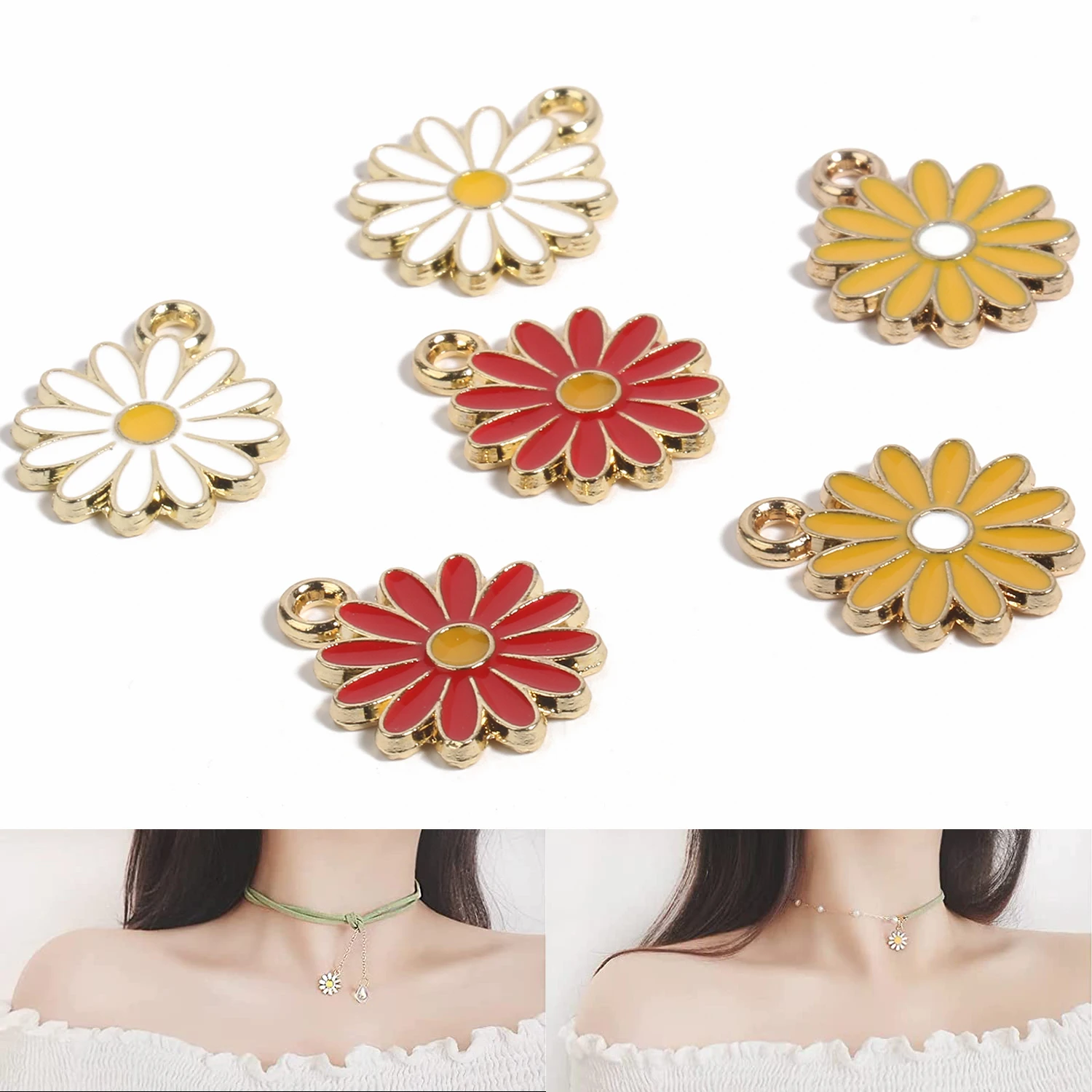 

10pcs 18x15mm Metal Enamel Daisy Flower Charm DIY Necklaces Pendants Earrings for Jewelry Making Handmade Mini Charms Supplies