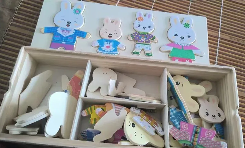 

Funny Rabbit Change Clothes game Wooden Toy Montessori Educational Dress Changing Jigsaw Puzzle toy DIY assemble Girl gift