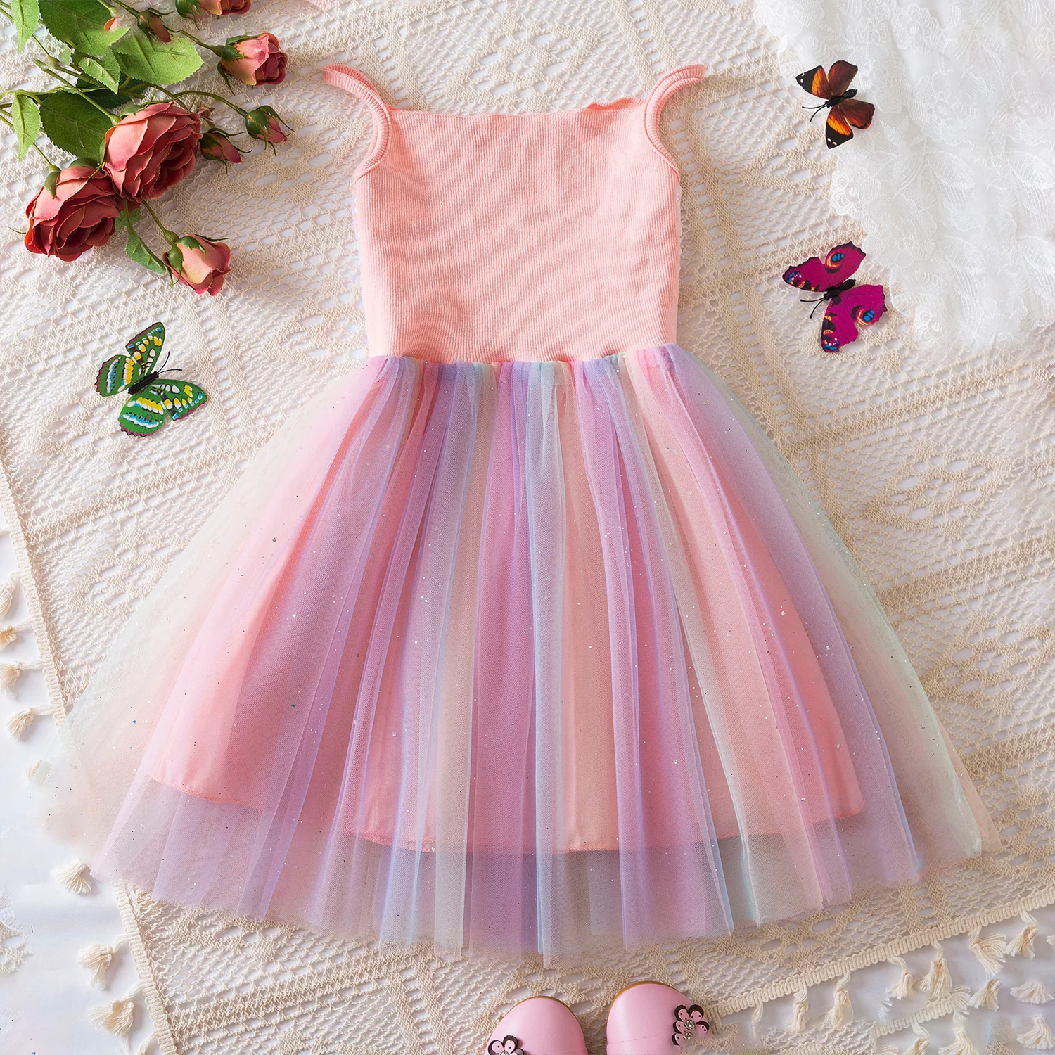 2-6Y Toddler Girl Tutu Dress Rainbow Sequin Unicorn Birthday Party Kids Clothes Princess Summer New Sleeveless Suspender Dresses