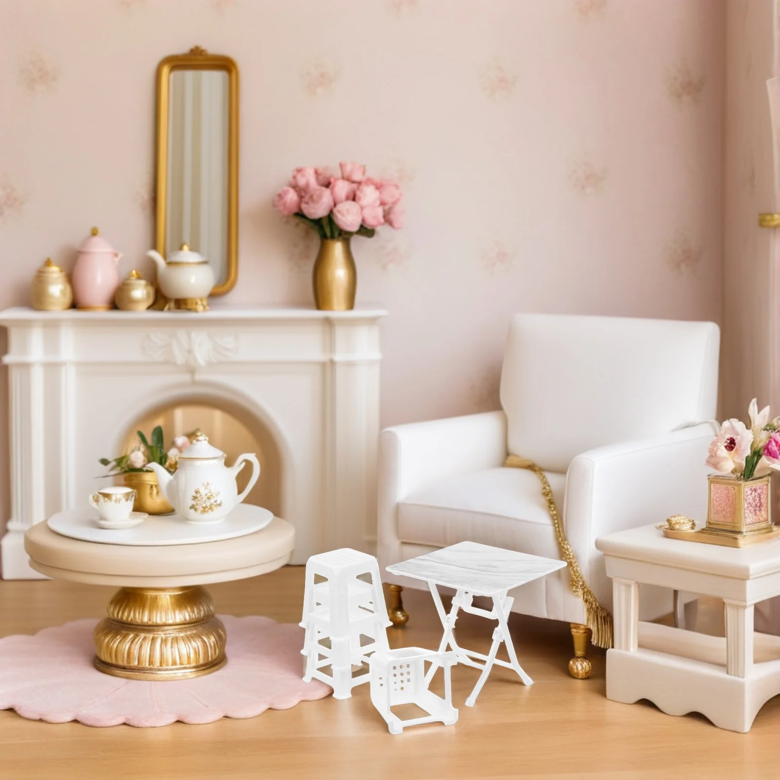 1Set Miniatur-Tisch-Stühle-Set, leicht, kompaktes Design für Reisen, Puppenhaus-Dekoration, Puppenhaus-Miniaturmöbel