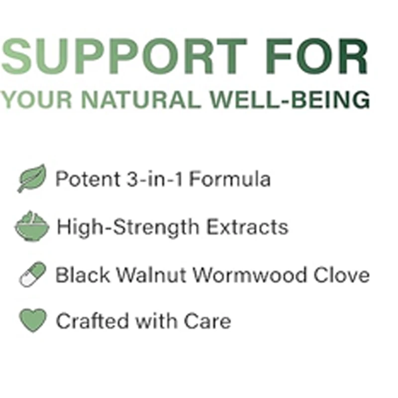Black Walnut and Clove Wood Complex, 3-in-1 Herbal Mixture, Sweet Worm Extract Capsule, Non GMO and Gluten Free