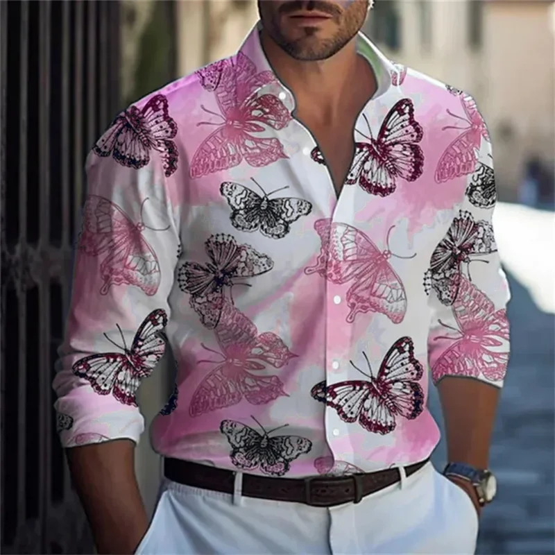 New men's shirt butterfly luxury business leisure vacation street shopping daily home long sleeved shirt