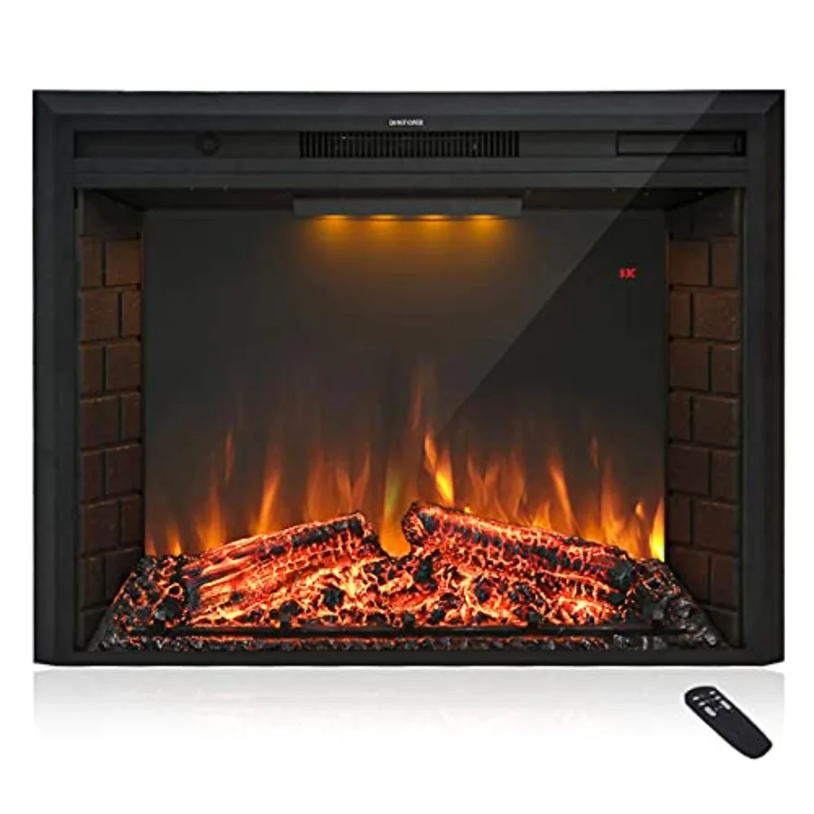 

30'' Electric Fireplace Insert Retro Recessed Fireplace Heater with Realistic Fire Cracking Sound Remote Control and Timer Func