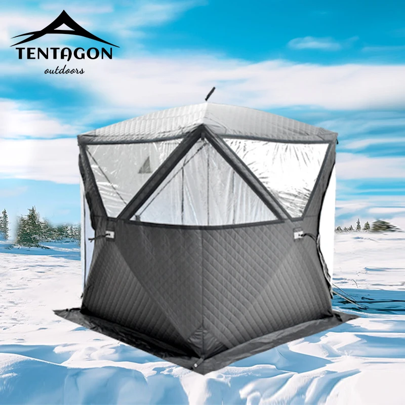Outdoor With Chimney Mouth Winter Fishing Tent With Windows Automatic Quick Opening Tent 3/5 Person Windproof and Waterproof