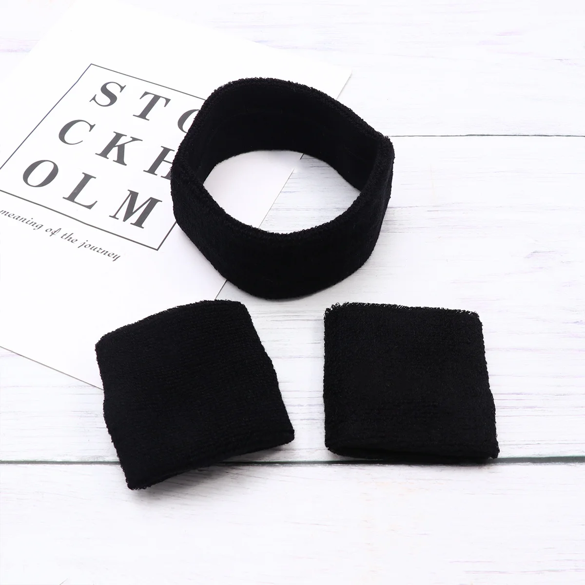 

1Set Cotton Wristband Headband Set Black Sports Sweat Absorbent Bands Protective for Basketball Football Volleyball Gym Use