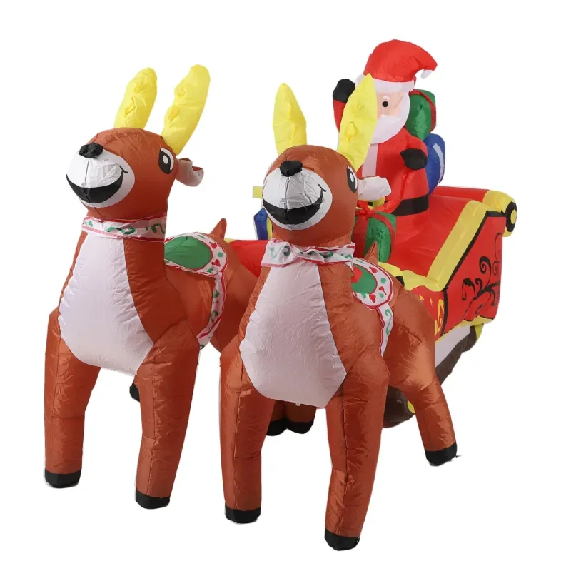 Inflatable Elk Pulling Sleigh Santa Claus Glow Air Blow Up Model Christmas Yard Garden Lawn Outdoor Holiday Decoration