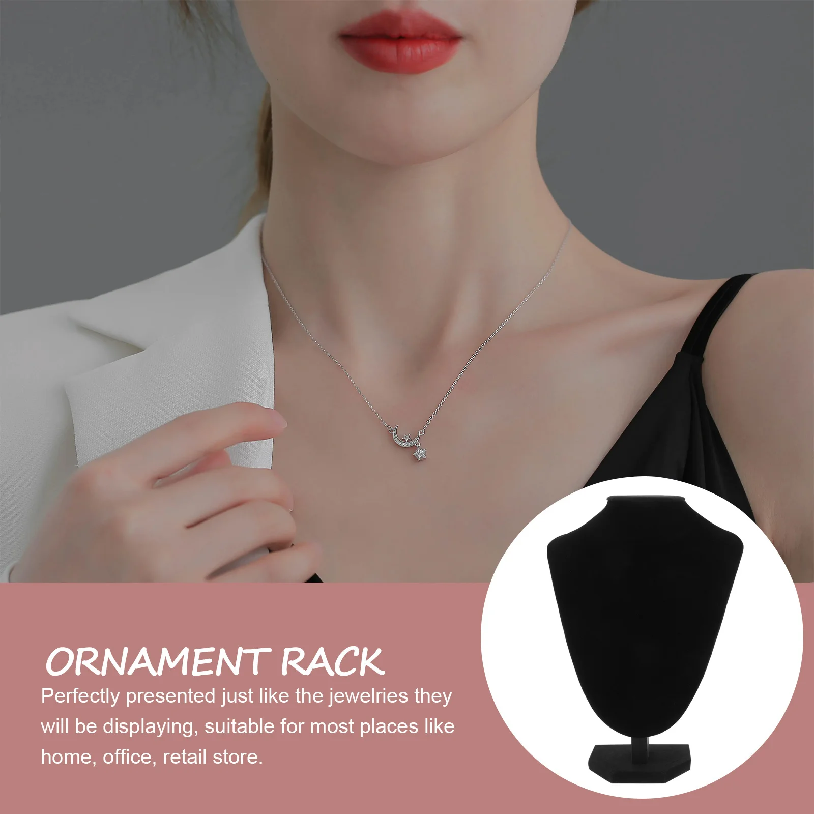 

Jewelry Display Props Necklace Holder Simulated Neck Design Black Velour Safe Home Office Retail Store