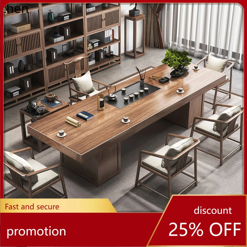 

HT solid wood large board tea table and chair combination tea table tea tray integrated household table office with cabinet