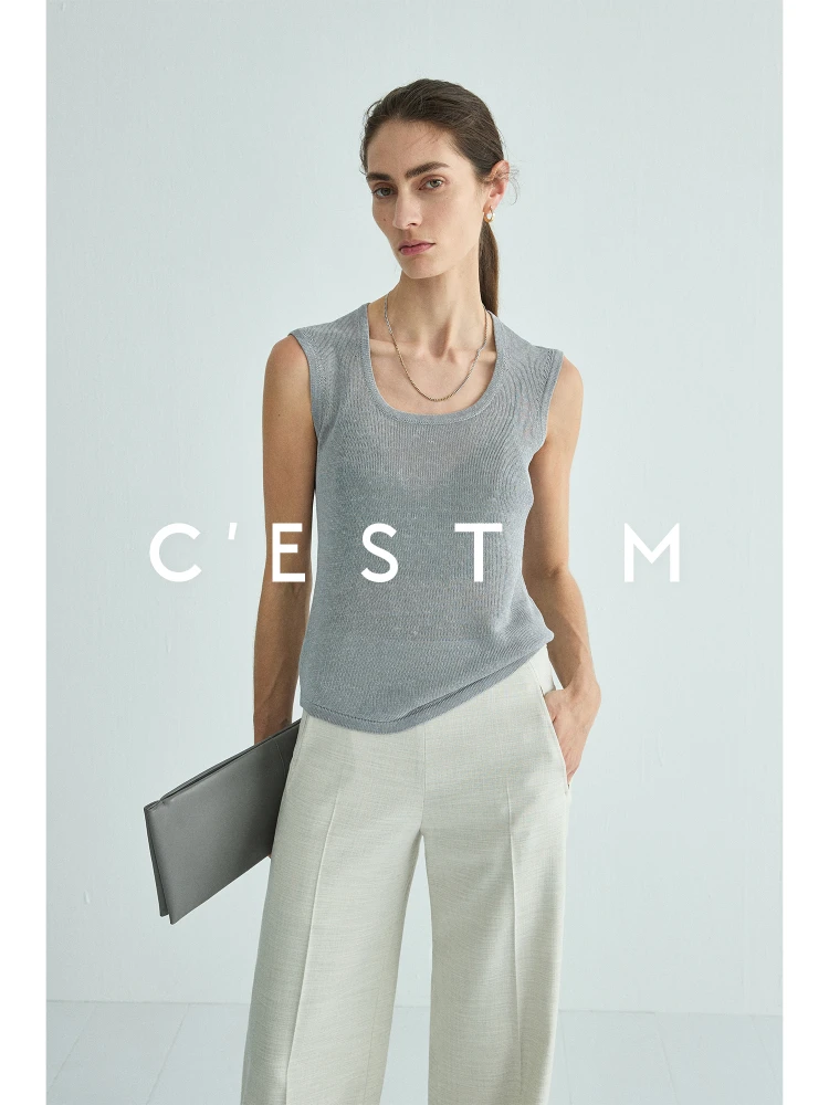 

C'est M High-End Mixed Color Micro-Light Han Han Hemp Knitted Vest Faionable Hoof U-Ne oulder Straight Angle Knit...