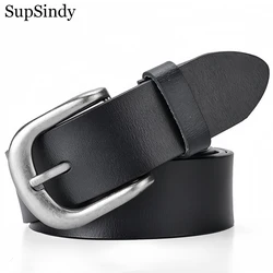 SupSindy Genuine Leather Belts for Women Pin Buckle Women Jeans Belt Luxury Brand Designer Cowskin Waistband Black Female Strap