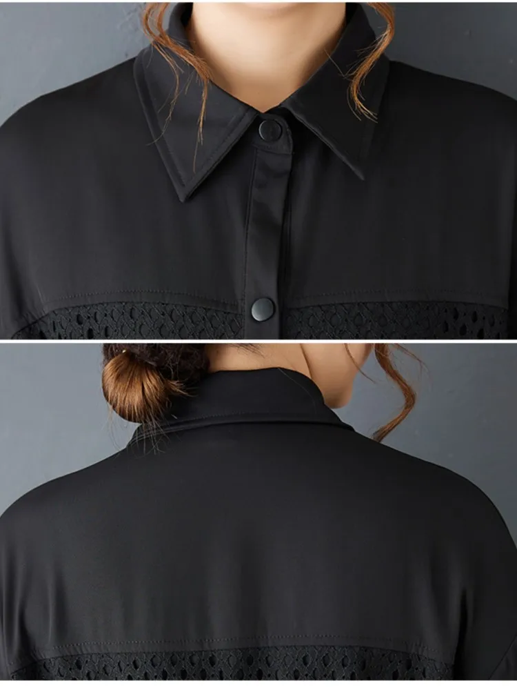 Robe chemise surdimensionnée pour femmes, ajourée, Patchwork, mode dames, ample, à volants, plissée, automne