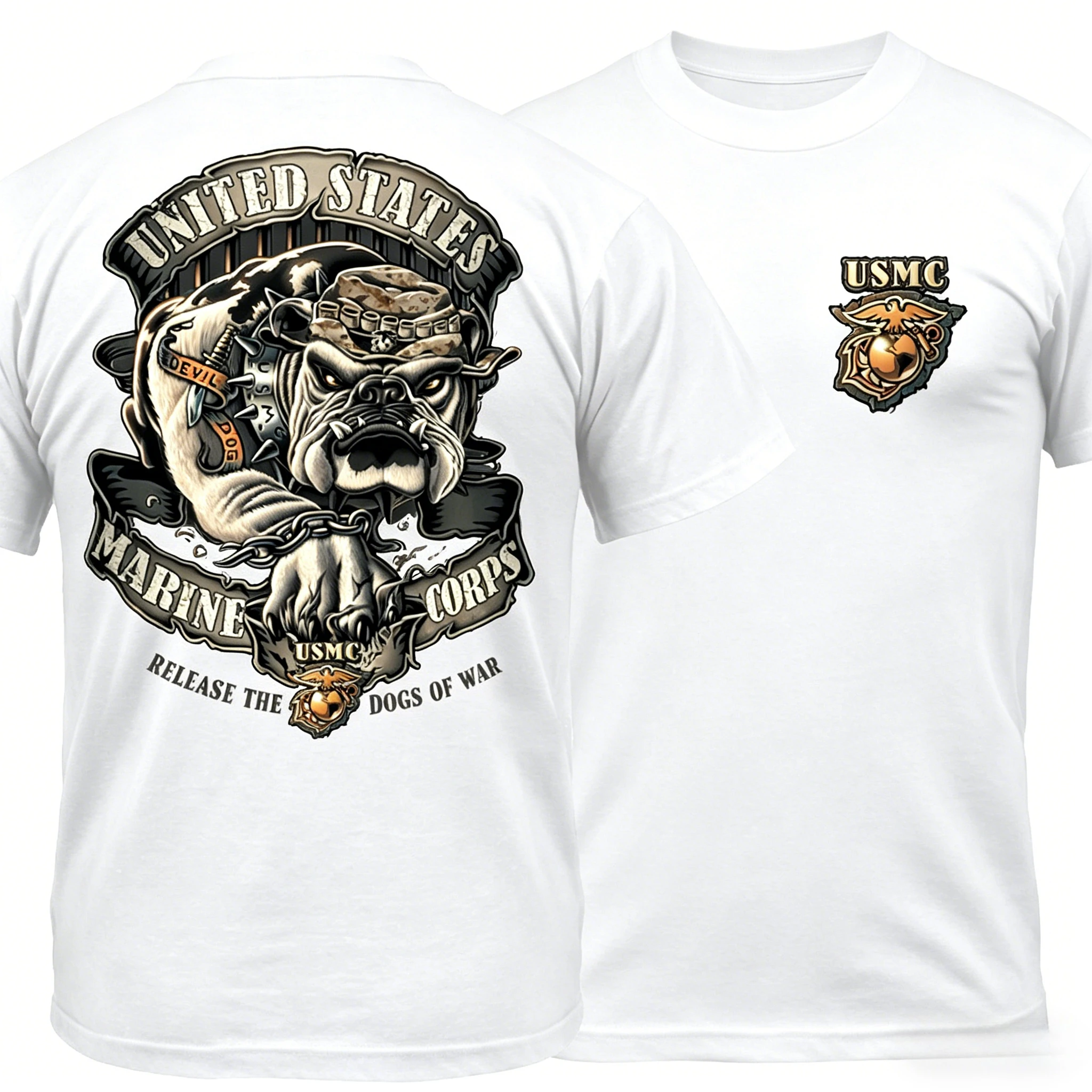 Releast The Dog of War US Marine Corps Devil Dog Bulldog T Shirt New 100% Cotton Short Sleeve O-Neck T-shirt Casual Mens Top