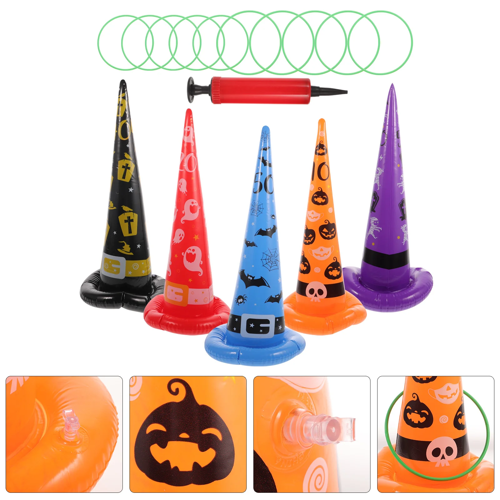 Anel inflável Witch Hat Toss Game para crianças, Jogos de Halloween, Fontes do partido, fora