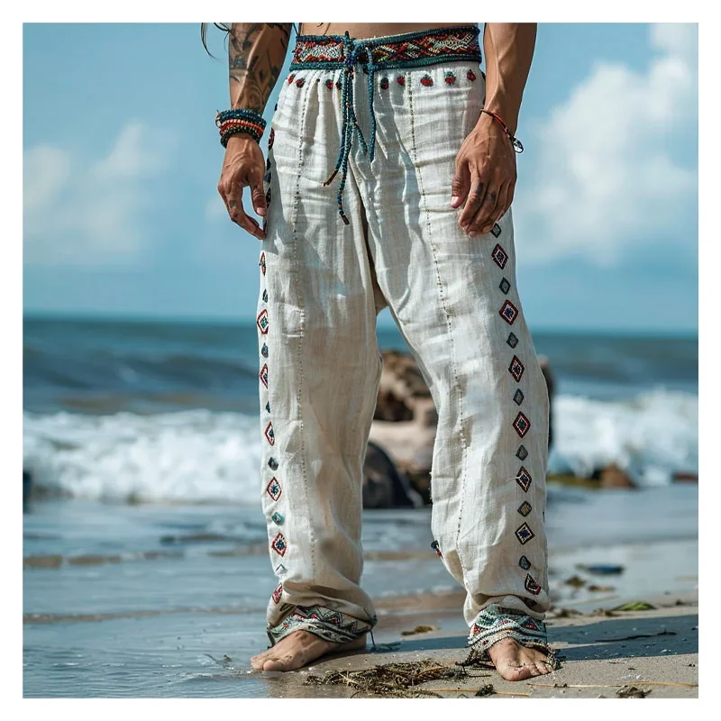 Vintage Loose Print Men\'s Pants Summer Thin Casual Men\'s Pants Travel Vacation Casual Pants Men\'s Clothing  Male Sweatpants Gym