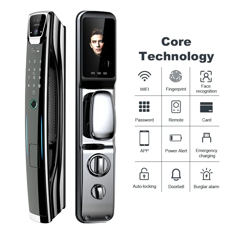 Outdoor Digital Door Lock para a porta da frente, impressão digital biométrica, 3D Face Recognition Camera, Smart Lock